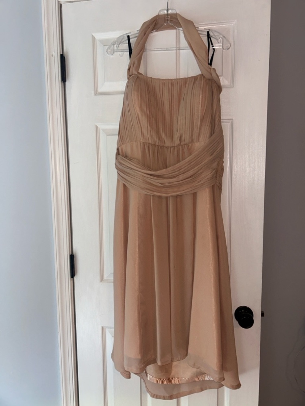 Milano formals tan chiffon midi dress
